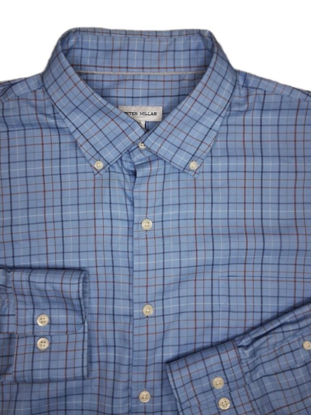 Peter Millar Light Blue Plaid Button-Down Long Sleeve Stretch Men's Shirt XL
